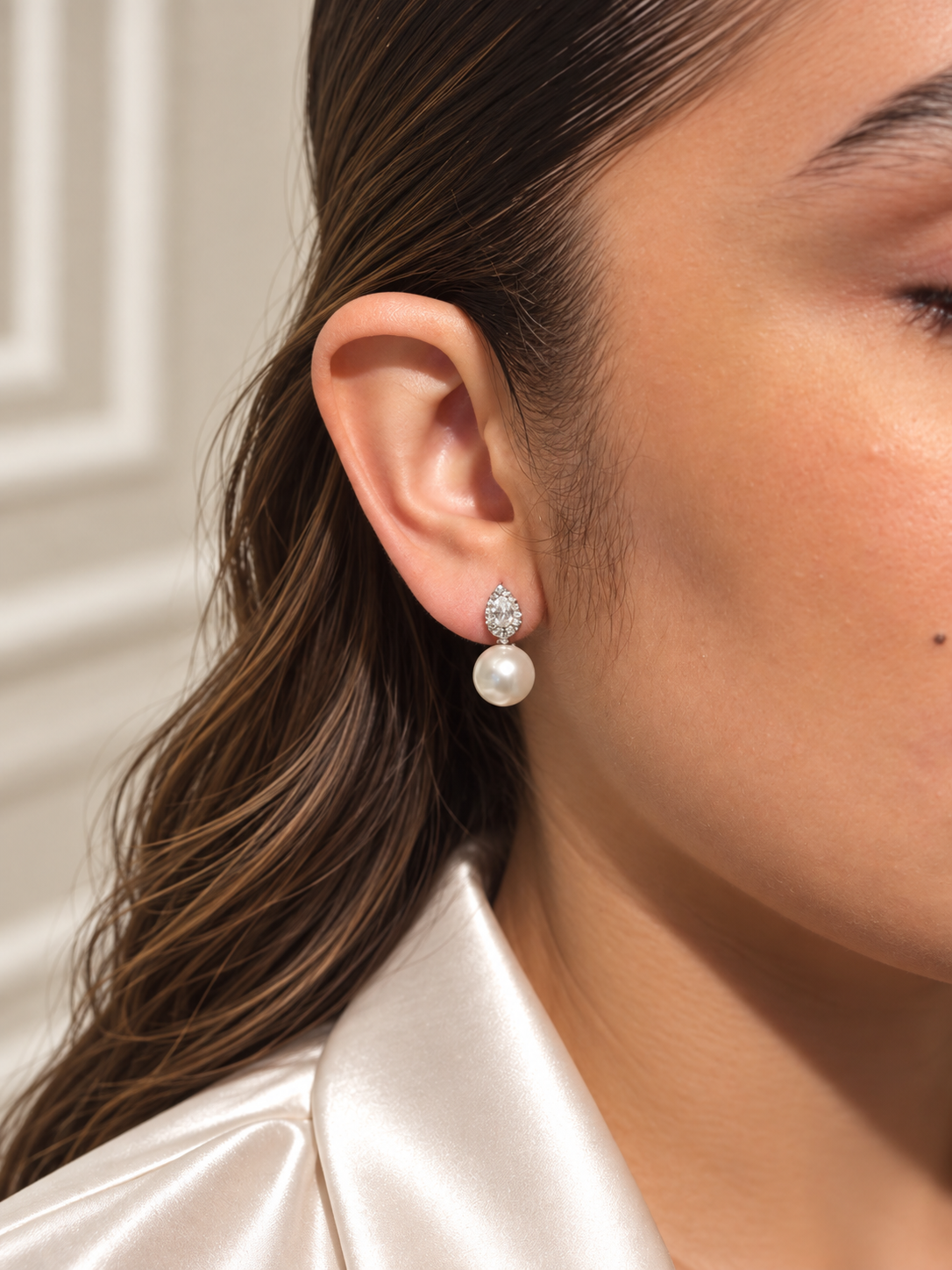 Aretes Gota y Perla de Plata
