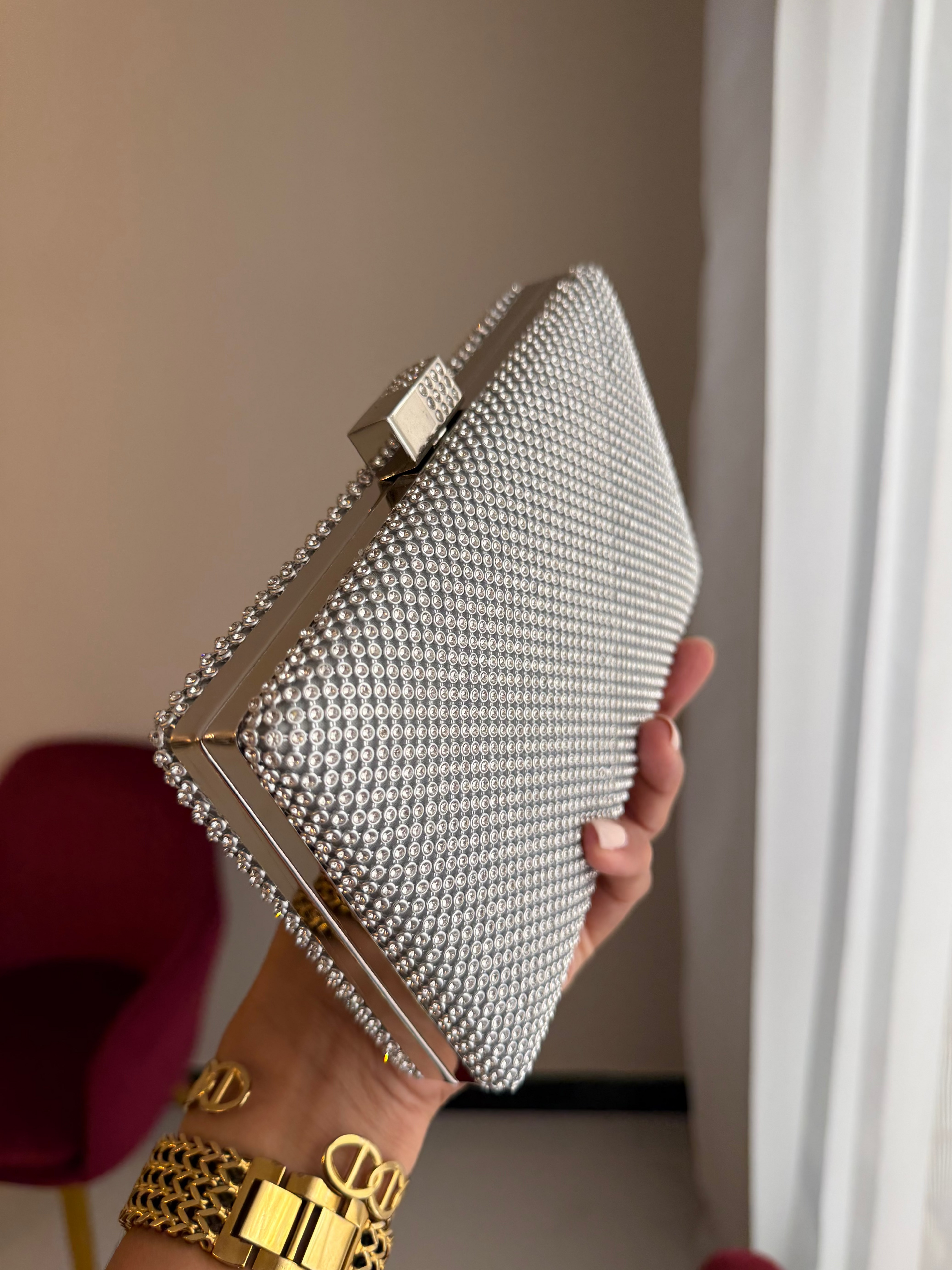 Bolso Rectangular Cristales - Plateado