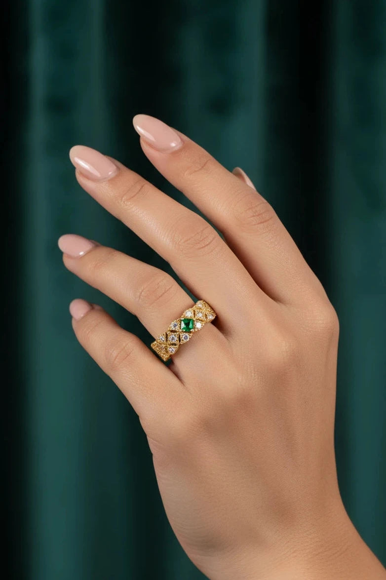 Anillo Rombo Verde - Ajustable
