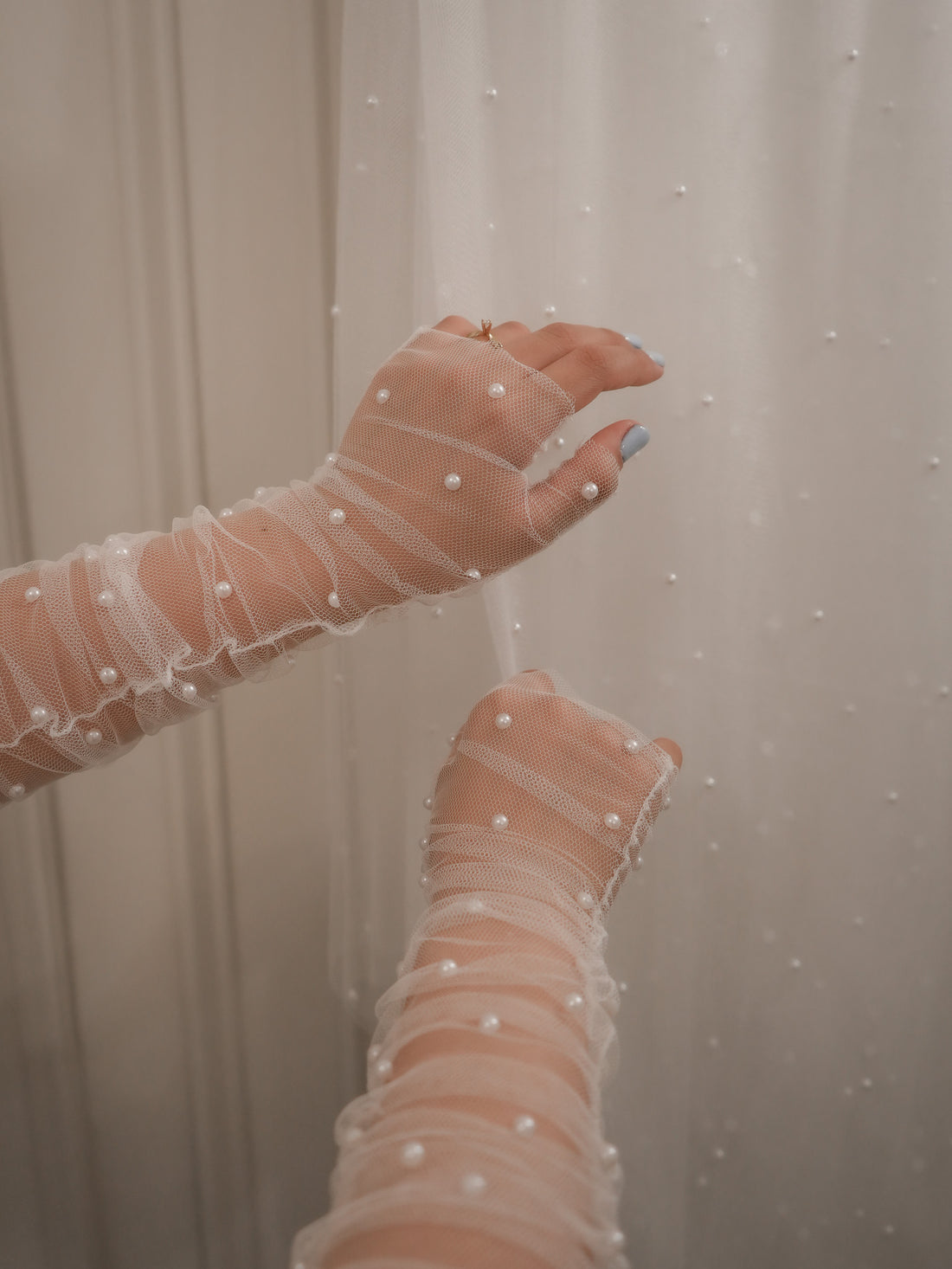 Guantes Tul Perlas