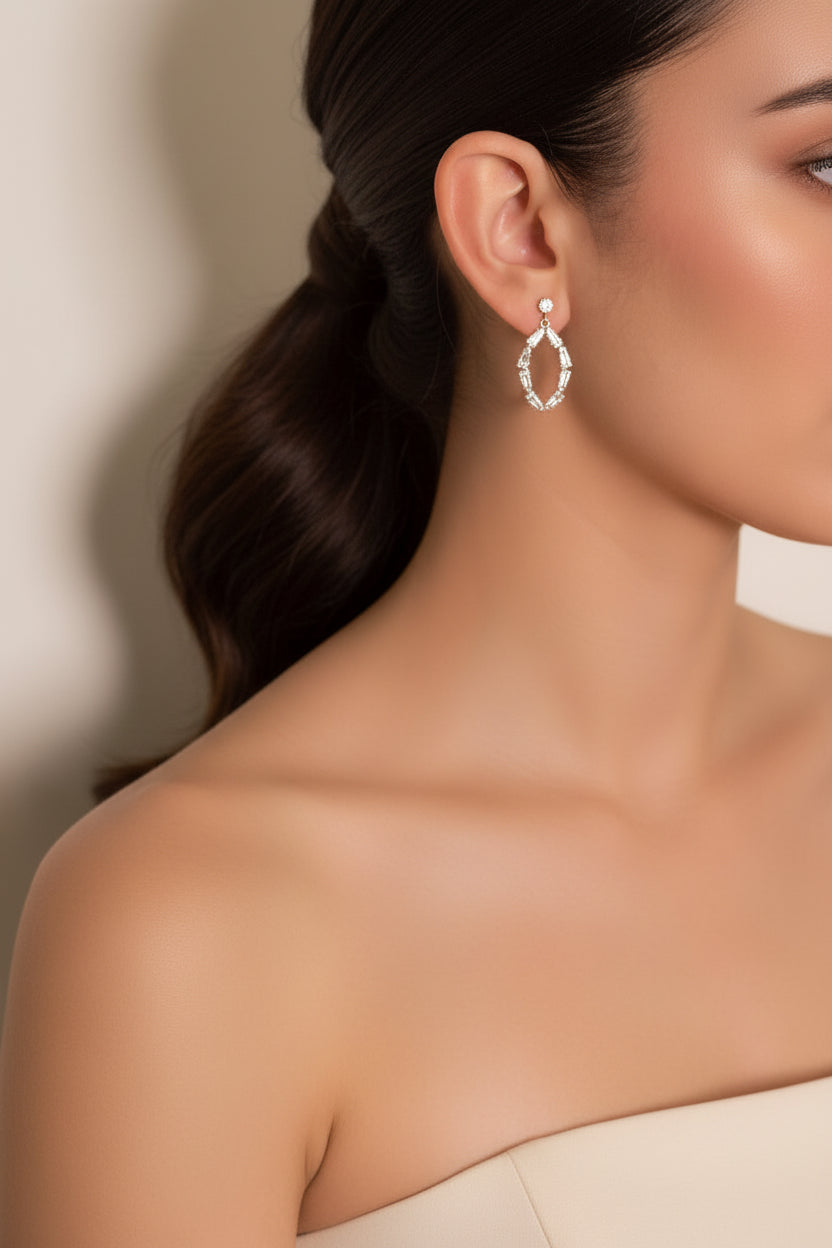 Aretes Hoja Cristal - Plateado