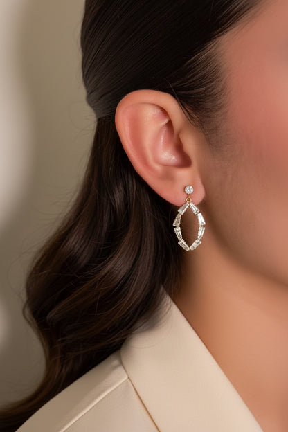 Aretes Hoja Cristal - Dorado