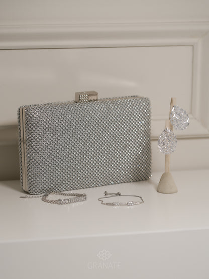 Bolso Rectangular Cristales - Plateado