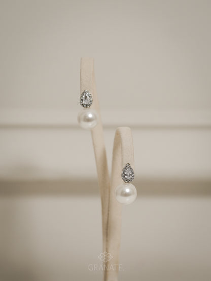 Aretes Gota y Perla de Plata